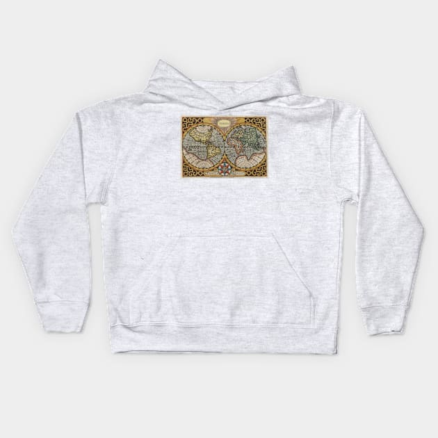 Vintage Map of The World (1596) Kids Hoodie by Bravuramedia